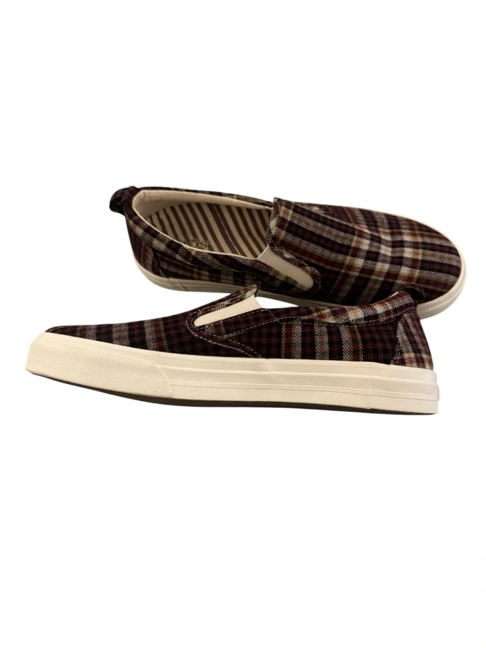 Taos Rubber Soul Burgundy Plaid Slip-On Sneakers men’s size 10